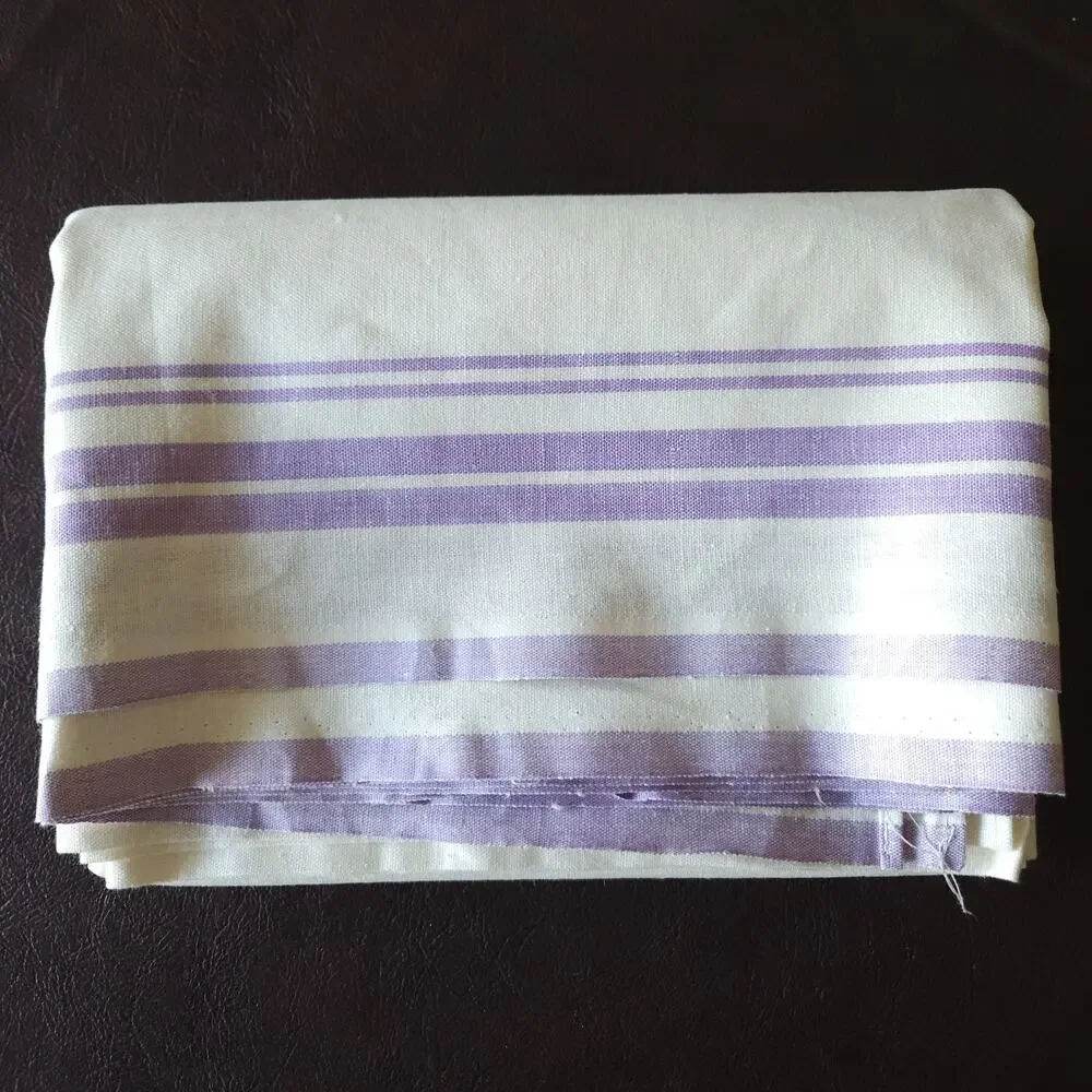 VTG 100% Linen Tablecloth Rectangle Stripes Purple French Country Easter 60x82